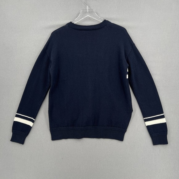 ONE GREY DAY Sweater Womens Small Navy White Crew neck Pullover Stripe Accent - Picture 2 of 9